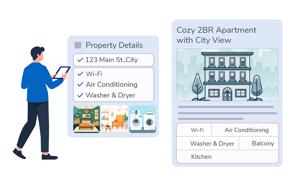 Person with tablet and property listing cards